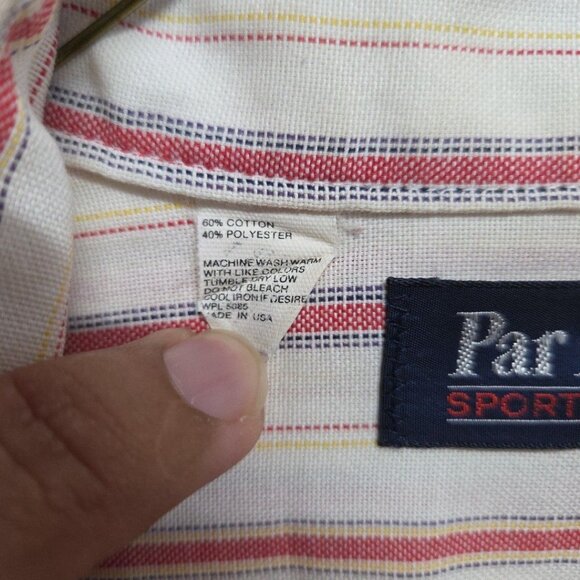 Par Four Sportswear Mens Large Button Down Shirt Striped Multicolor Made in USA - Picture 3 of 8
